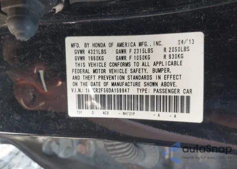 2013 Honda Accord Sport из США, поврежденный, VIN 1HGCR2F56DA159947